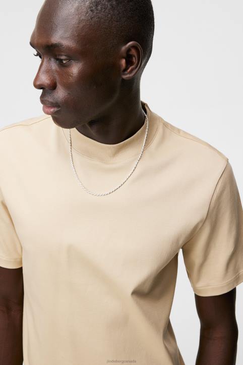 Ace Mock Neck T-shirt Safari Beige Men J.Lindeberg Clothing 66XF973 - Image 3