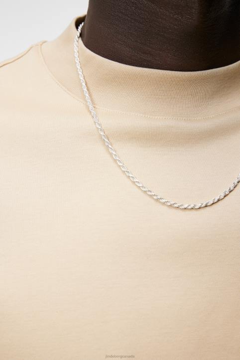 Ace Mock Neck T-shirt Safari Beige Men J.Lindeberg Clothing 66XF973 - Image 4