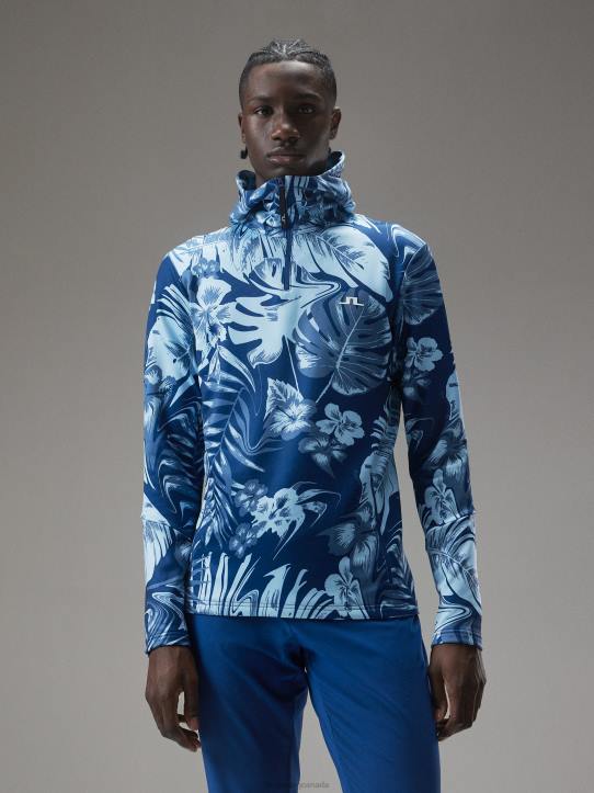 Aerial Print Quater Hood Hibiscus Blue Men J.Lindeberg Clothing 66XF660 - Image 1