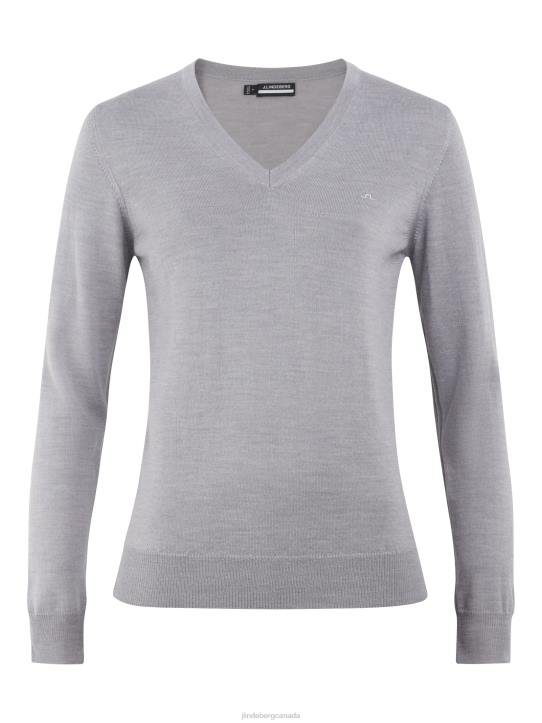 Amaya V-Neck Golf Sweater Grey Melange Women J.Lindeberg Clothing 66XF2837 - Image 4