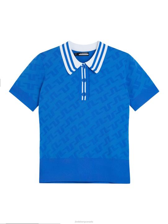 Arya Knitted Polo Blue Jacquard Bridge Monogram Women J.Lindeberg Clothing 66XF2825 - Image 4