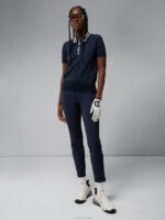 Arya Knitted Polo Navy Jacquard Bridge Monogram Women J.Lindeberg Clothing 66XF2827 - Image 2
