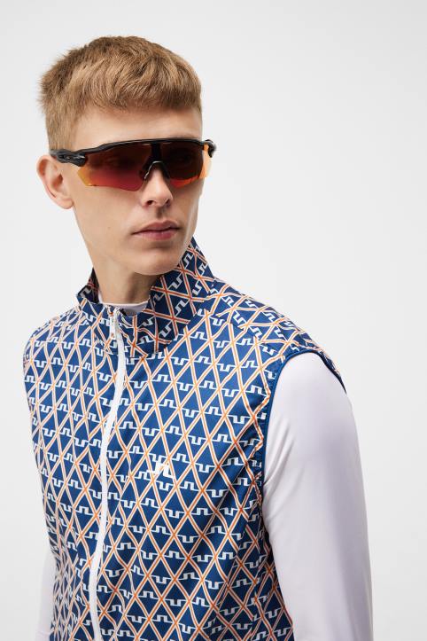 Ash Light Packable Print Vest Estate Blue Diamond Men J.Lindeberg Clothing 66XF679 - Image 3