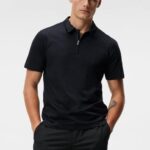 Asher Zip Polo Black Men J.Lindeberg Clothing 66XF952