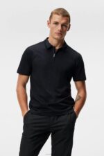 Asher Zip Polo Black Men J.Lindeberg Clothing 66XF952