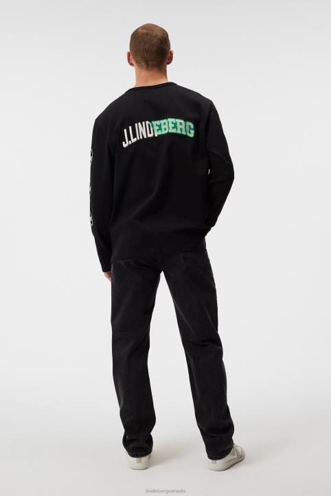 Camilo Long Sleeve Graphic T-shirt Black Men J.Lindeberg Clothing 66XF966 - Image 1