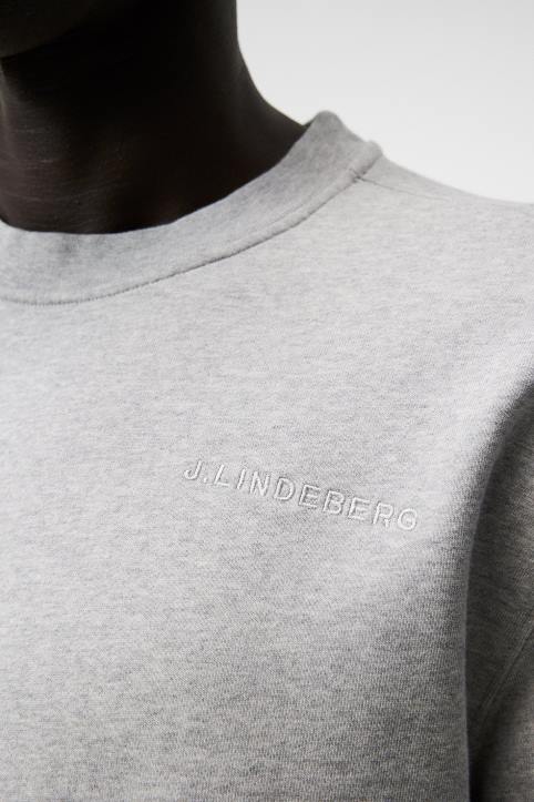 Chip Crew Neck Sweatshirt Light Grey Melange Men J.Lindeberg Clothing 66XF1071 - Image 4