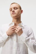 Clean Linen Slim Shirt White Men J.Lindeberg Clothing 66XF1188 - Image 4