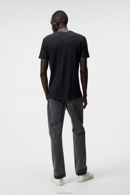 Coma Linen Tee Black Men J.Lindeberg Clothing 66XF976