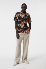 Elio Tropical Print Shirt Navy Men J.Lindeberg Clothing 66XF1170 - Image 3