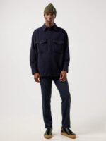 Flat Wool Loose Fit Overshirt Navy Men J.Lindeberg Clothing 66XF2500 - Image 3