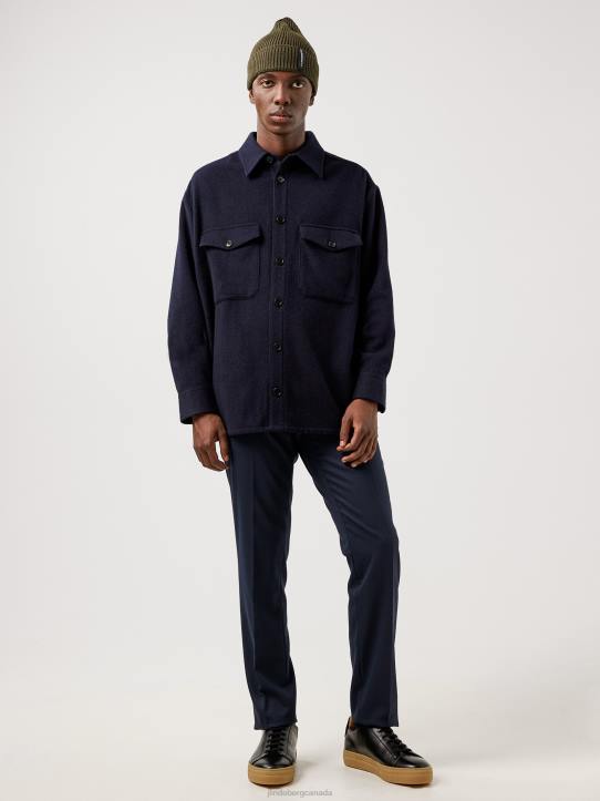 Flat Wool Loose Fit Overshirt Navy Men J.Lindeberg Clothing 66XF2500 - Image 3
