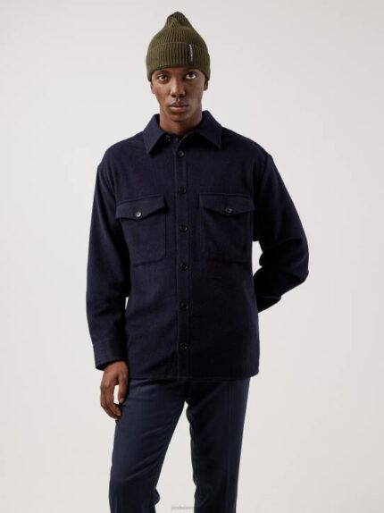 Flat Wool Loose Fit Overshirt Navy Men J.Lindeberg Clothing 66XF2500