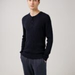Hawk Rib Knitted Henley Navy Men J.Lindeberg Clothing 66XF2357
