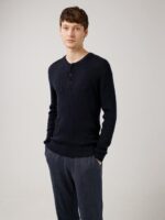 Hawk Rib Knitted Henley Navy Men J.Lindeberg Clothing 66XF2357