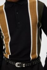 Heden Striped Knitted Polo Black Men J.Lindeberg Clothing 66XF1017 - Image 4