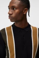 Heden Striped Knitted Polo Black Men J.Lindeberg Clothing 66XF1017 - Image 5