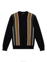 Heden Striped Knitted Polo Black Men J.Lindeberg Clothing 66XF1017 - Image 6
