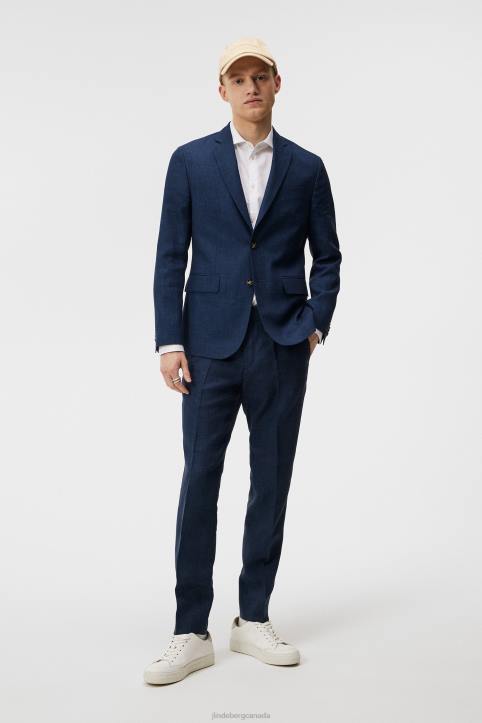 Hopper Super Linen Blazer Blue Indigo Men J.Lindeberg Clothing 66XF1221 - Image 3