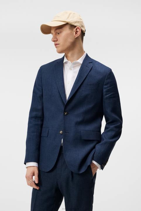 Hopper Super Linen Blazer Blue Indigo Men J.Lindeberg Clothing 66XF1221 - Image 1