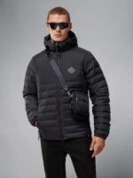 Hybrid Text Down Jacket Black Men J.Lindeberg Clothing 66XF2438