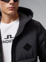 Hybrid Text Down Jacket Black Men J.Lindeberg Clothing 66XF2438 - Image 4