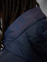 Hybrid Text Down Jacket Navy Men J.Lindeberg Clothing 66XF2437 - Image 4