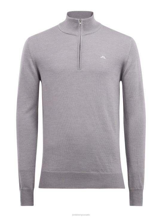Kian Zipped Golf Sweater Grey Melange Men J.Lindeberg Clothing 66XF664 - Image 4