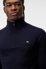 Kian Zipped Golf Sweater Navy Men J.Lindeberg Clothing 66XF666 - Image 3