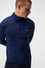 Kian Zipped Sweater Estate Blue Men J.Lindeberg Clothing 66XF558 - Image 3