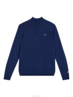 Kian Zipped Sweater Estate Blue Men J.Lindeberg Clothing 66XF558 - Image 5