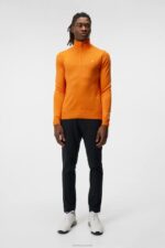 Kian Zipped Sweater Russet Orange Men J.Lindeberg Clothing 66XF658 - Image 2
