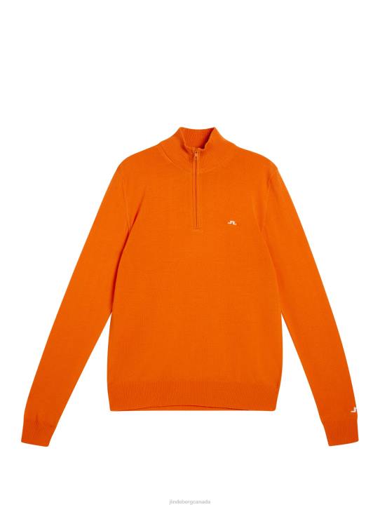 Kian Zipped Sweater Russet Orange Men J.Lindeberg Clothing 66XF658 - Image 4