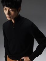Kiyan Quarter Zip Sweater Black Men J.Lindeberg Clothing 66XF2274 - Image 3