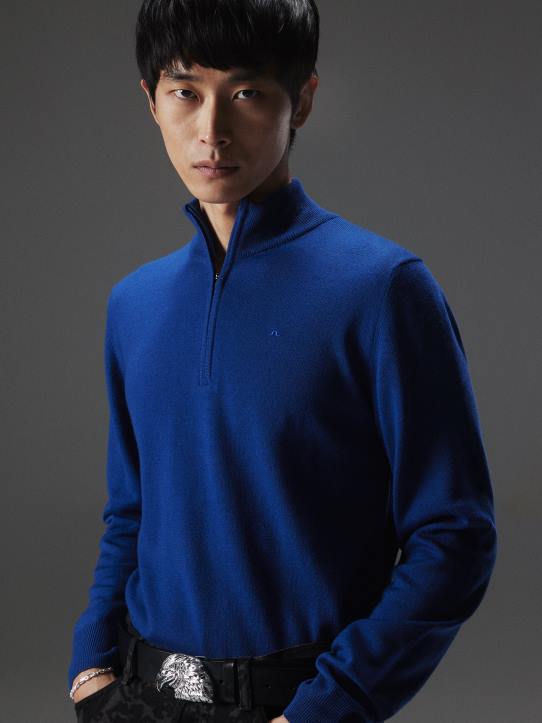 Kiyan Quarter Zip Sweater Navy Peony Men J.Lindeberg Clothing 66XF2275 - Image 3