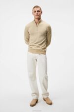 Kiyan Quarter Zip Sweater Safari Beige Men J.Lindeberg Clothing 66XF1041 - Image 2