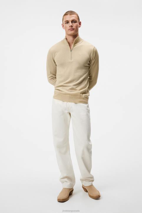 Kiyan Quarter Zip Sweater Safari Beige Men J.Lindeberg Clothing 66XF1041 - Image 2