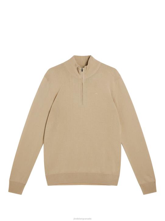 Kiyan Quarter Zip Sweater Safari Beige Men J.Lindeberg Clothing 66XF1041 - Image 4
