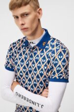 Kv Print Polo Estate Blue Diamond Men J.Lindeberg Clothing 66XF24 - Image 3