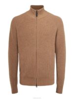 Kyler Wool Blend Zip Sweater Tiger Brown Men J.Lindeberg Clothing 66XF2302 - Image 4