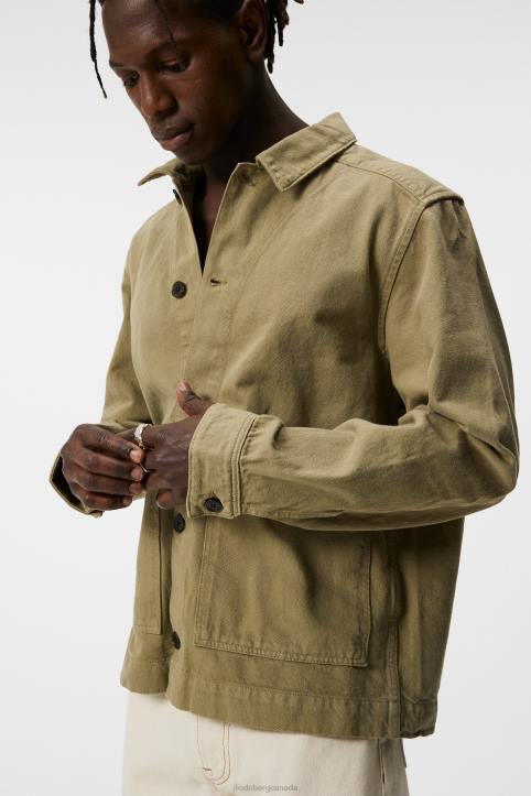 Lando Organic Cotton Twill Overshirt Aloe Men J.Lindeberg Clothing 66XF1195 - Image 3
