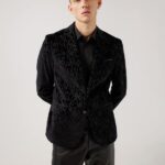 Lenny Printed Velvet Blazer Black Men J.Lindeberg Clothing 66XF2567