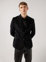 Lenny Printed Velvet Blazer Black Men J.Lindeberg Clothing 66XF2567