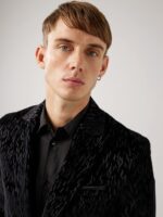 Lenny Printed Velvet Blazer Black Men J.Lindeberg Clothing 66XF2567 - Image 4