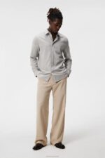 Light Flannel Slim Shirt Light Grey Men J.Lindeberg Clothing 66XF1156 - Image 3