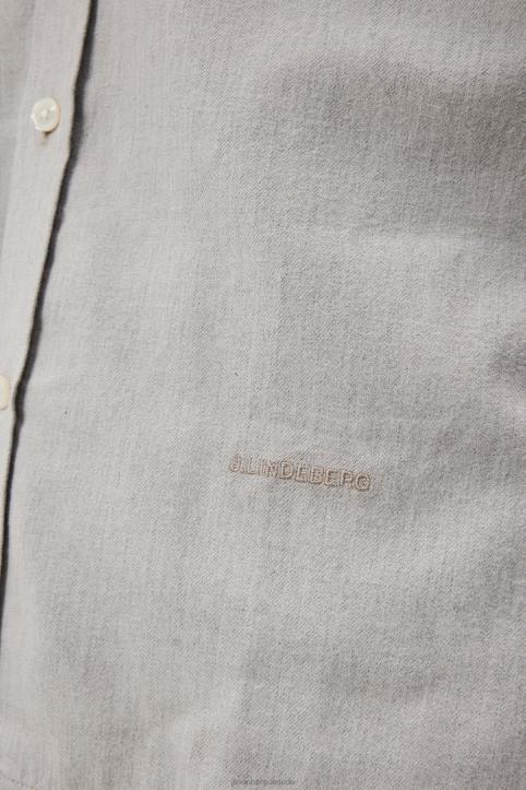 Light Flannel Slim Shirt Light Grey Men J.Lindeberg Clothing 66XF1156 - Image 5