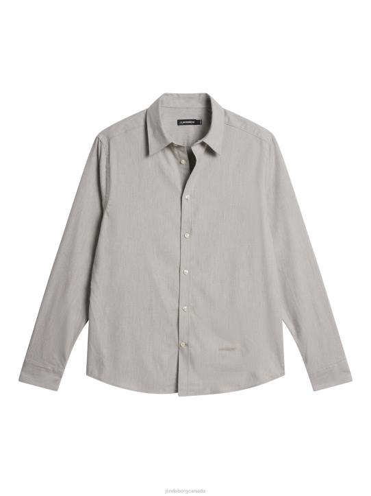 Light Flannel Slim Shirt Light Grey Men J.Lindeberg Clothing 66XF1156 - Image 6