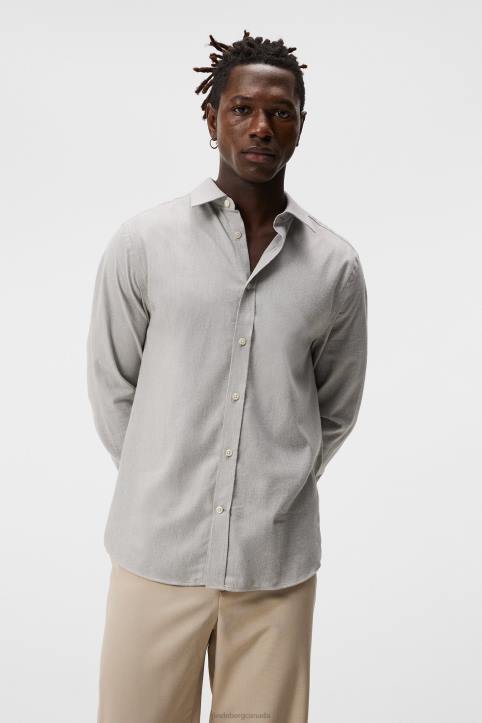 Light Flannel Slim Shirt Light Grey Men J.Lindeberg Clothing 66XF1156 - Image 1
