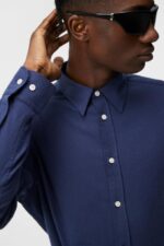 Light Flannel Slim Shirt Navy Men J.Lindeberg Clothing 66XF1157 - Image 4