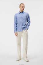 Linen Melange Long Sleeve Slim Shirt Lapis Blue Men J.Lindeberg Clothing 66XF1180 - Image 2